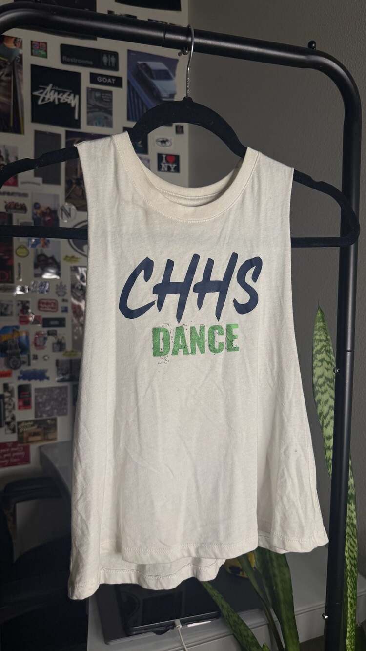 CHHS Dance White Crop Tank Top with Blue and Green Graphic